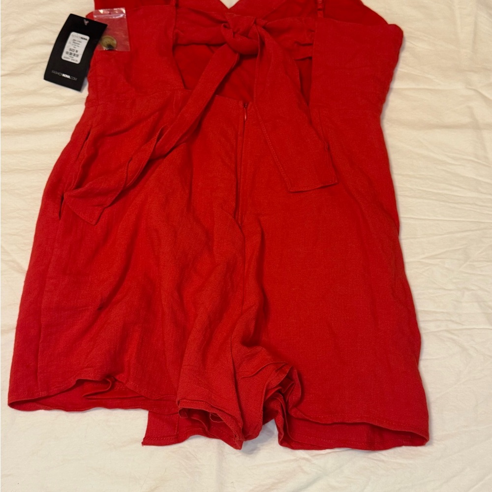 Red Button-Front Spaghetti Strap Romper - Picture 2 of 3
